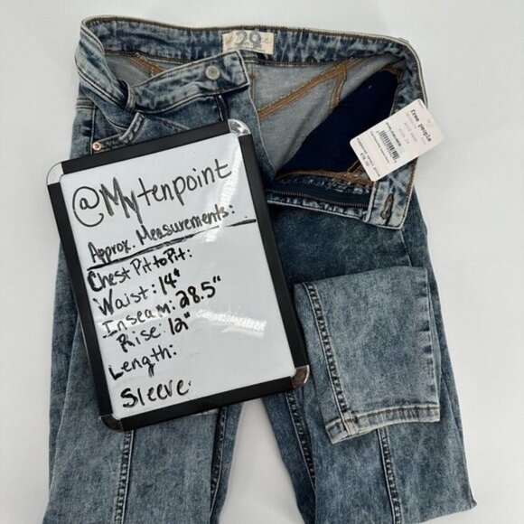 Free People Acid Wash Riley Seamed Skinny Retro Y2K High Rise 29 Denim Jeans NWT - Picture 5 of 8